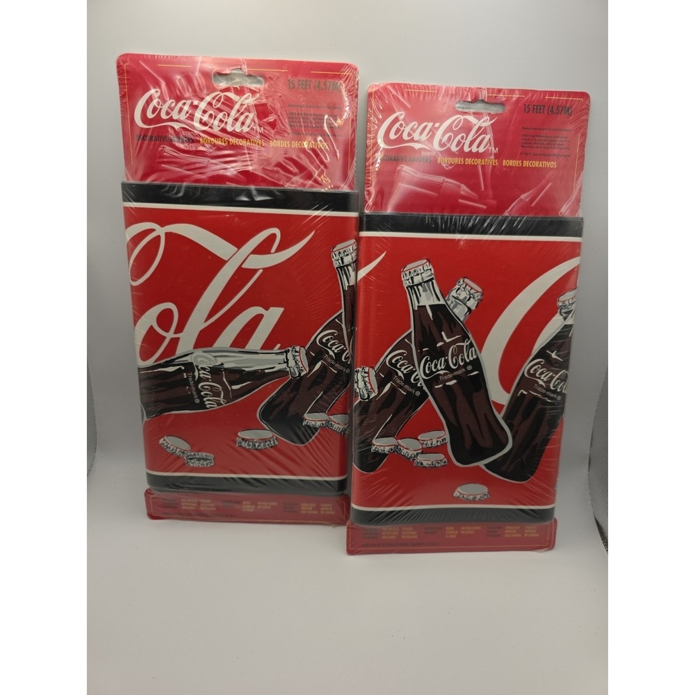 Genuine Vintage Red Coca Cola Coke Soda Bottles Caps Wall Paper Border Roll 15'